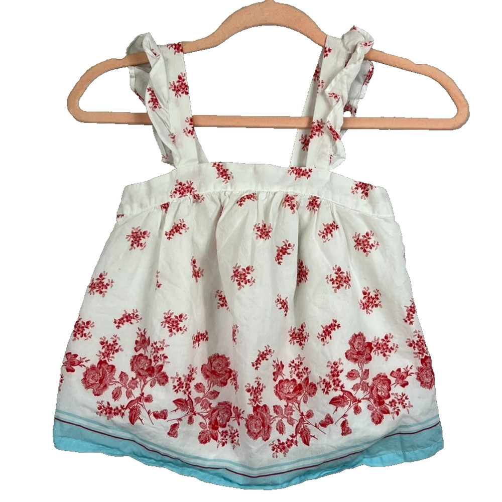 Janie and Jack Girls 6 Red Rose Pinafore Style Lined Blouse